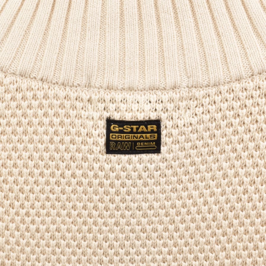 Image number 4 for G-Star Quarter Zip Knit Jumper Cream