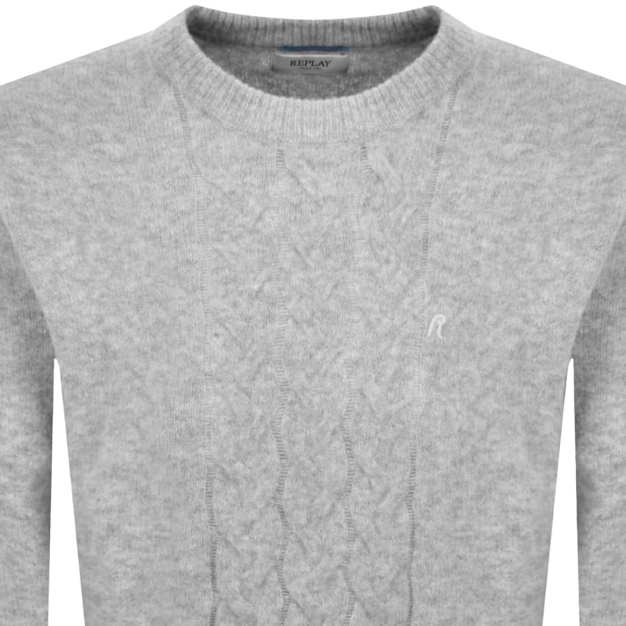 Image number 2 for Replay Crew Neck Knit Jumper Grey