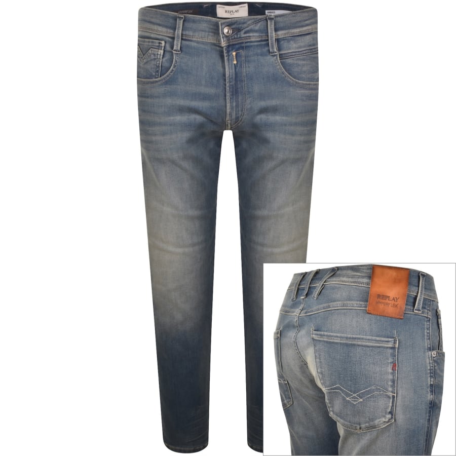 Image number 1 for Replay Anbass Slim Fit Jeans Light Wash Blue
