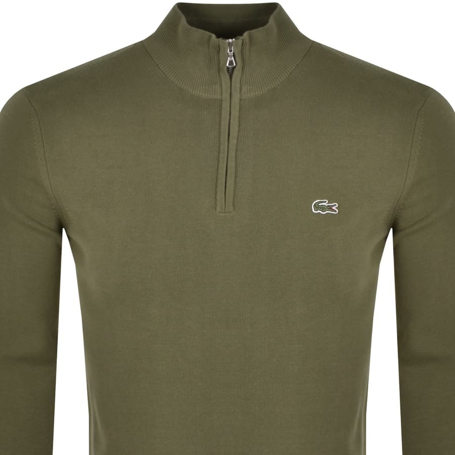 Image number 2 for Lacoste Quarter Zip Logo Knit Jumper Khaki