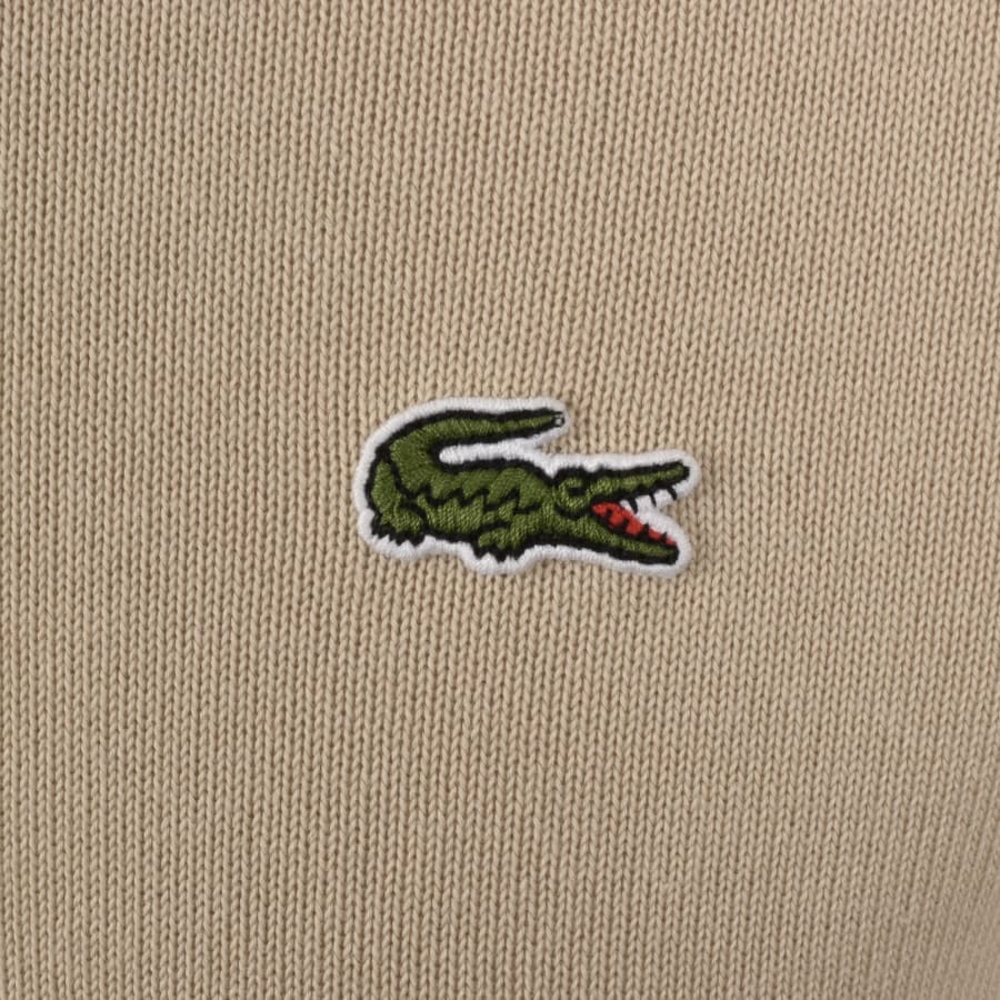Image number 3 for Lacoste Quarter Zip Logo Knit Jumper Beige