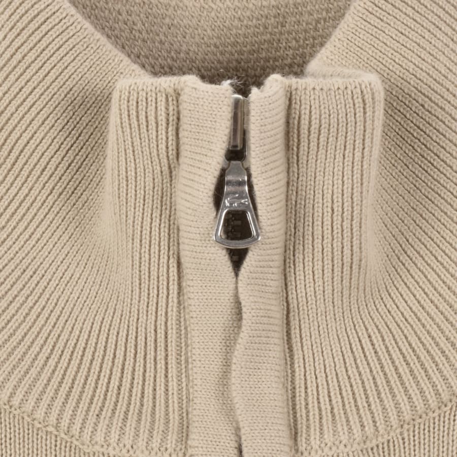 Image number 4 for Lacoste Quarter Zip Logo Knit Jumper Beige