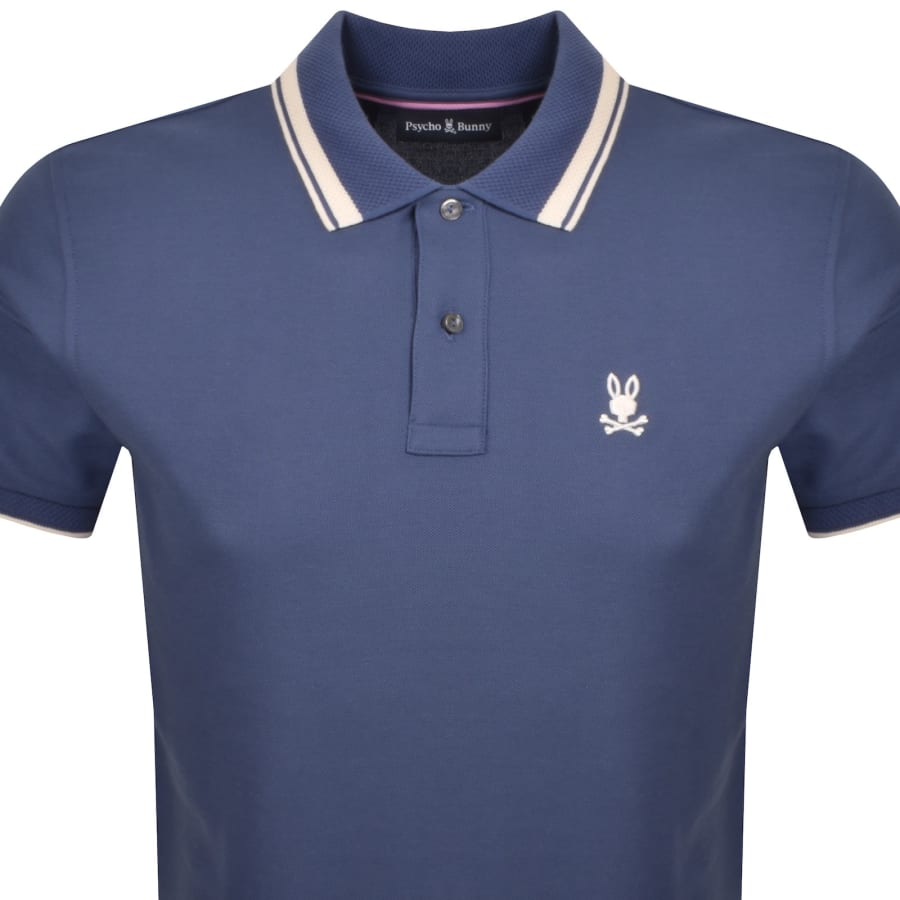 Image number 2 for Psycho Bunny Textured Collar Polo T Shirt Blue