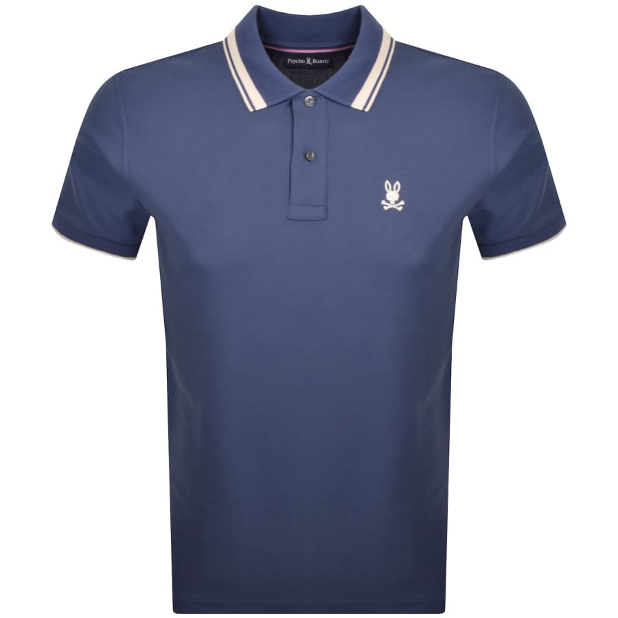Image number 1 for Psycho Bunny Textured Collar Polo T Shirt Blue