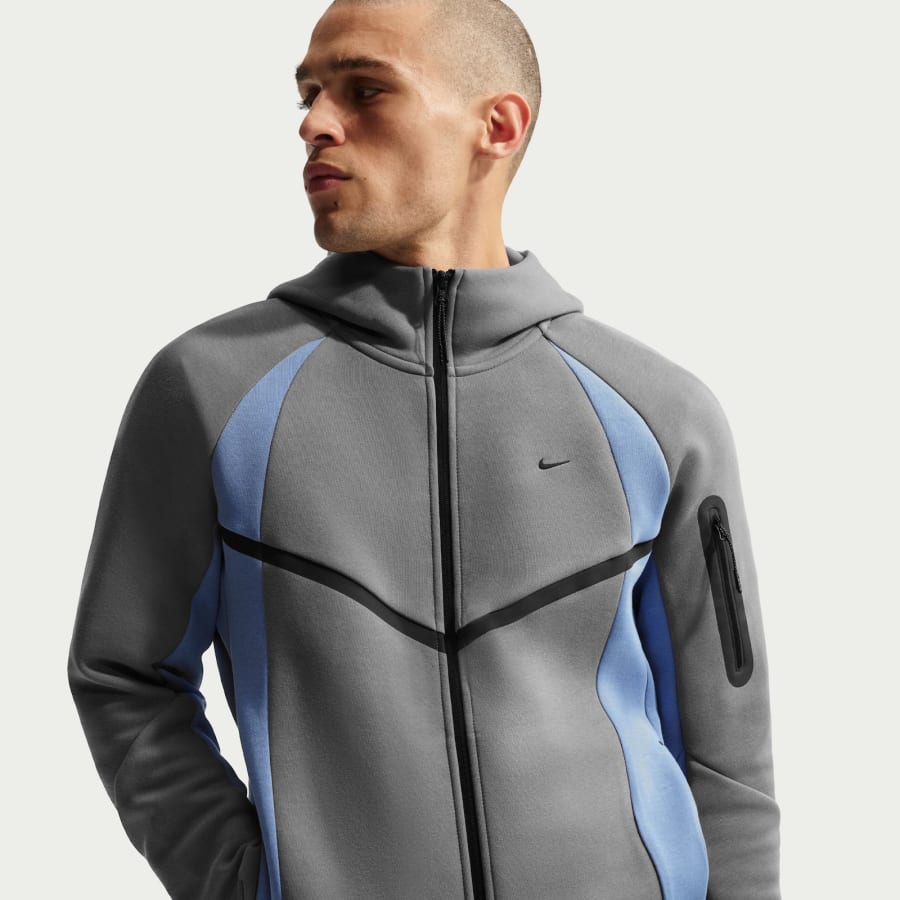 Image number 6 for Nike Tech Windrunner Fleece Hoodie Grey
