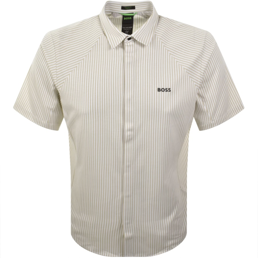 Image number 1 for BOSS Excurse Short Sleeve Striped Shirt Beige