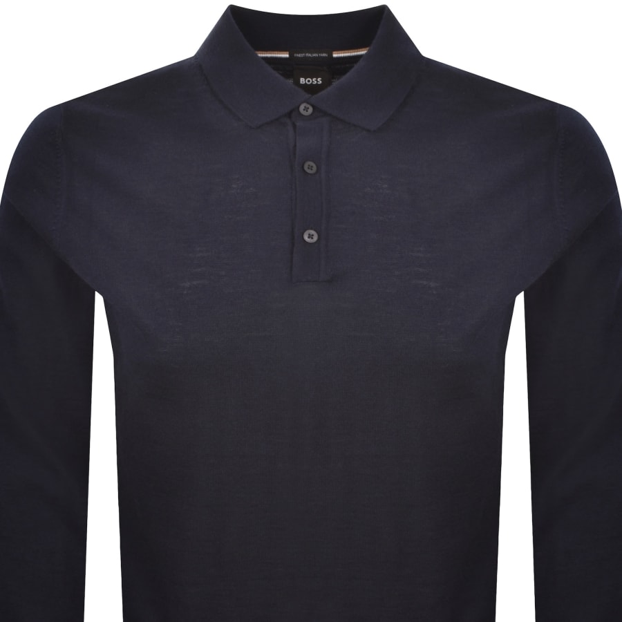 Image number 2 for BOSS Lancione Merino Wool Knit Polo Navy