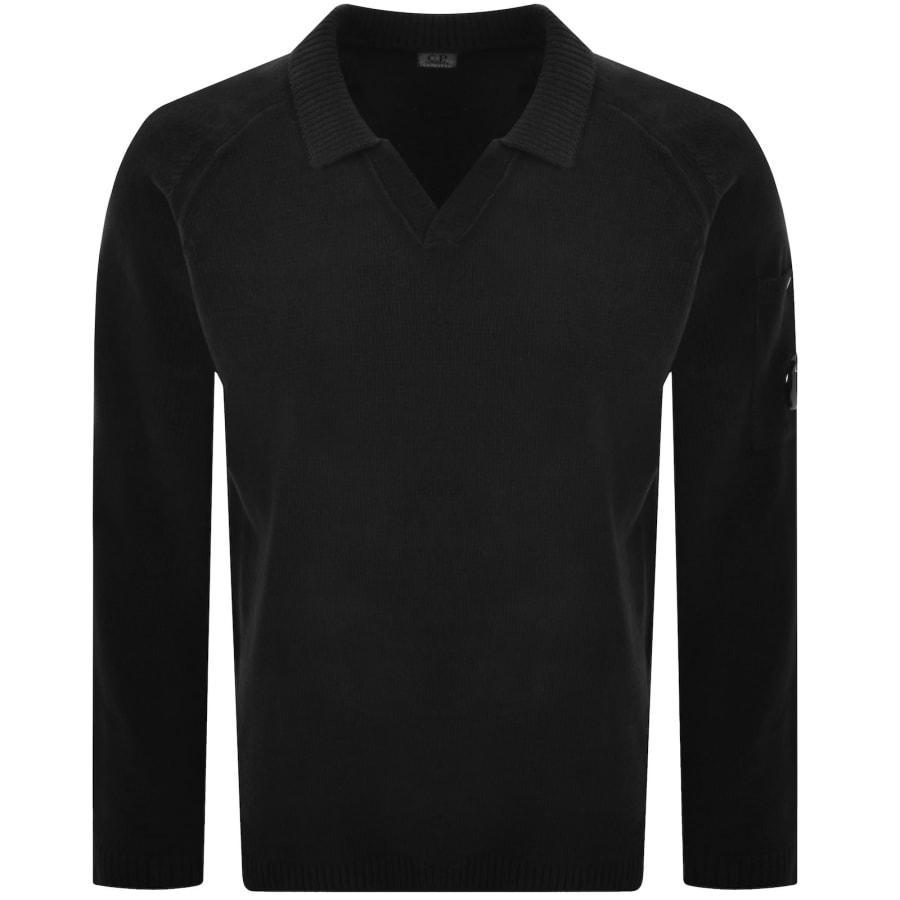 Image number 2 for CP Company Chenille Lens Polo Jumper Black