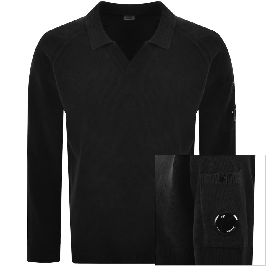 Image number 1 for CP Company Chenille Lens Polo Jumper Black