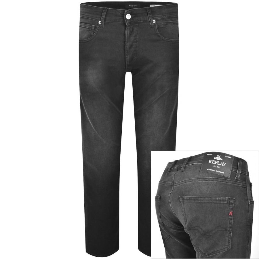 Image number 1 for Replay Grover Straight Fit Jeans Black