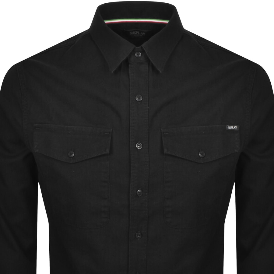 Image number 2 for Replay Denim Look Long Sleeved Shirt Black