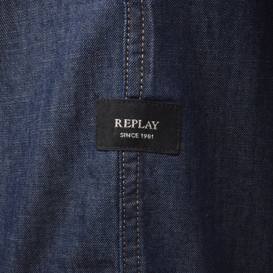 Image number 3 for Replay Denim Look Long Sleeved Shirt Blue