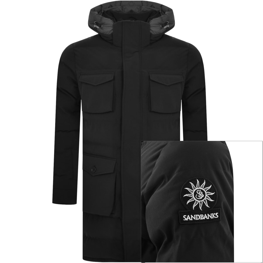 Image number 1 for Sandbanks Long Puffer Jacket Black