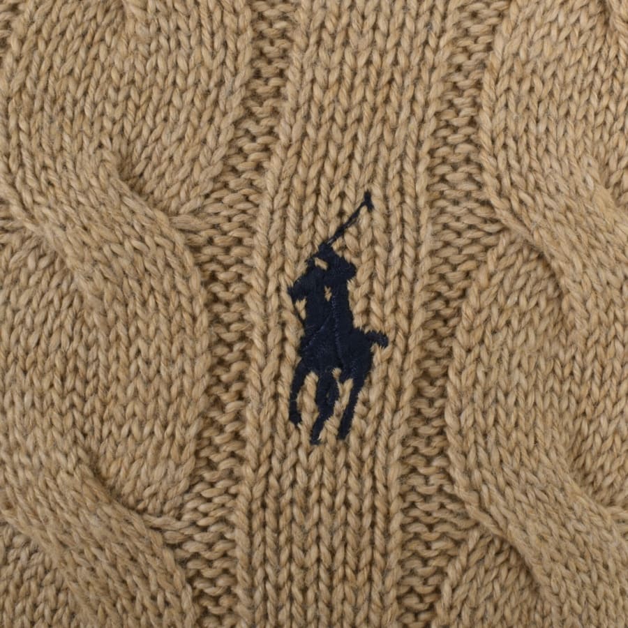 Image number 3 for Ralph Lauren Half Zip Cable Knit Jumper Brown
