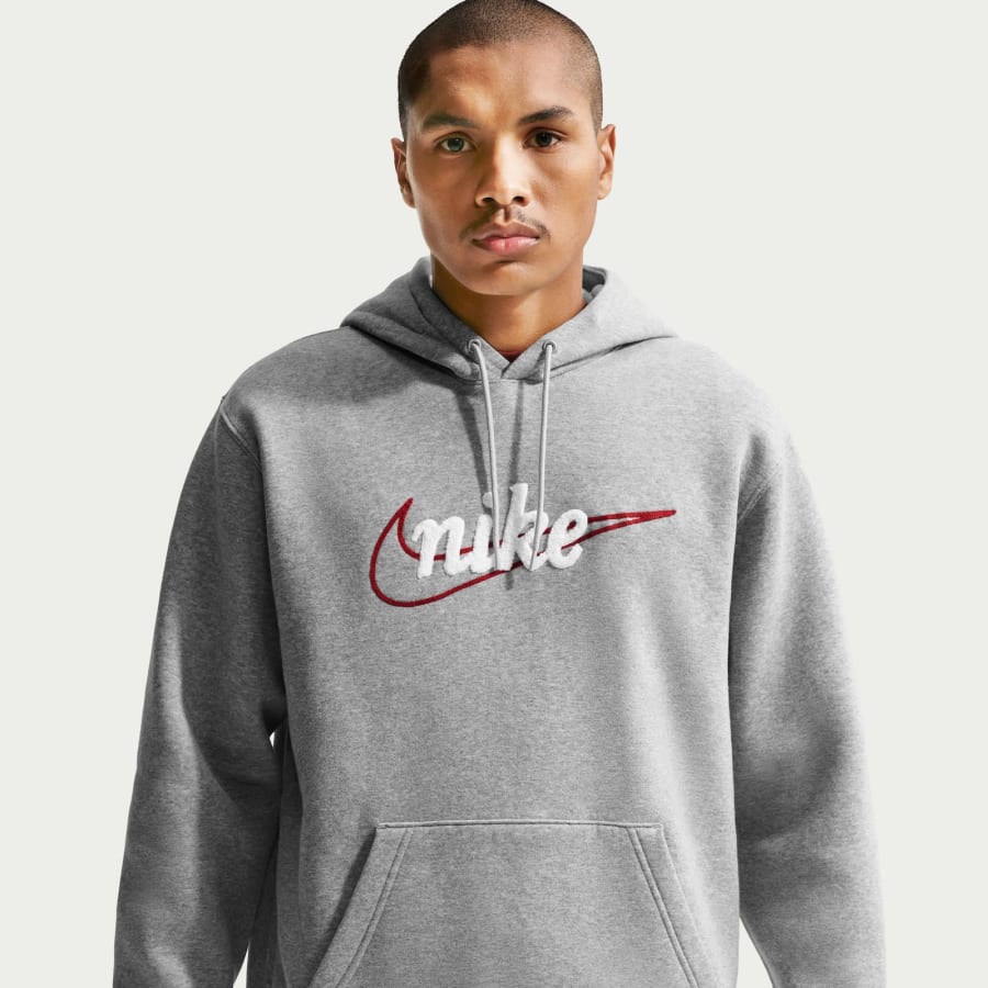 Image number 5 for Nike Club Brushed Hoodie Grey