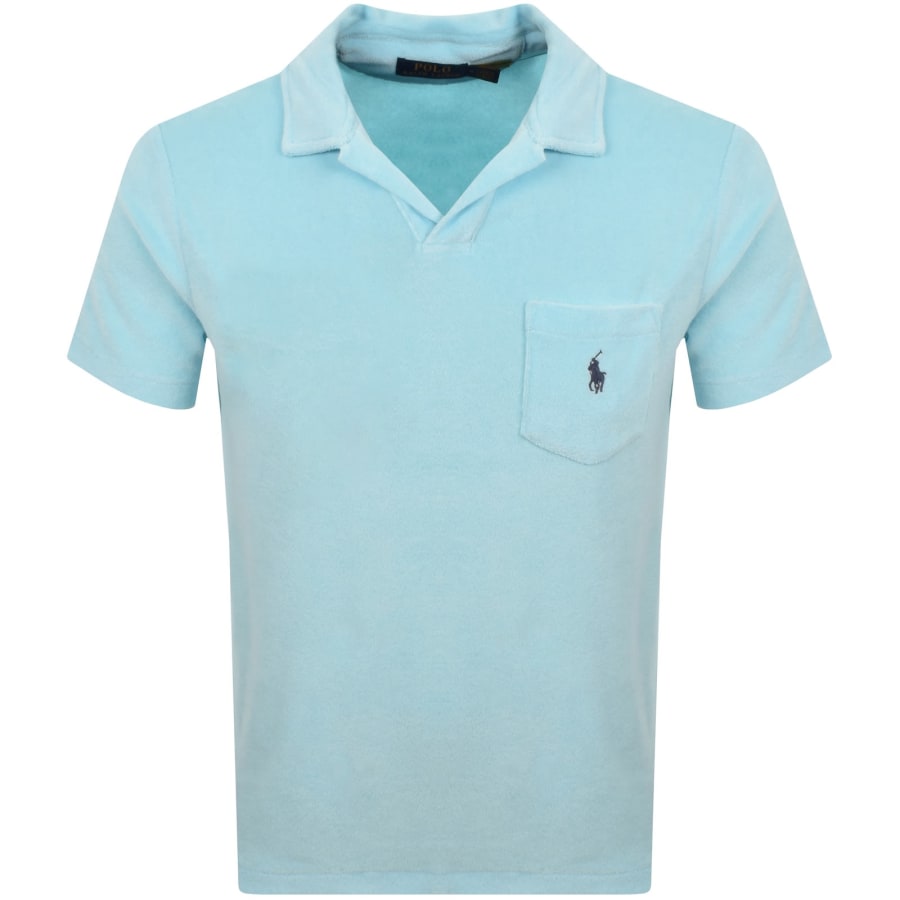 Image number 1 for Ralph Lauren Towelling Polo T Shirt Aqua Blue
