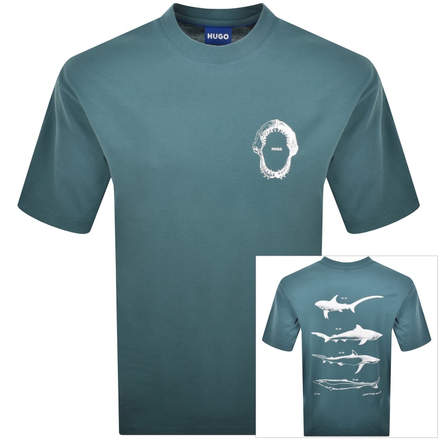 Image number 1 for HUGO Blue Marine Artwork T Shirt Blue