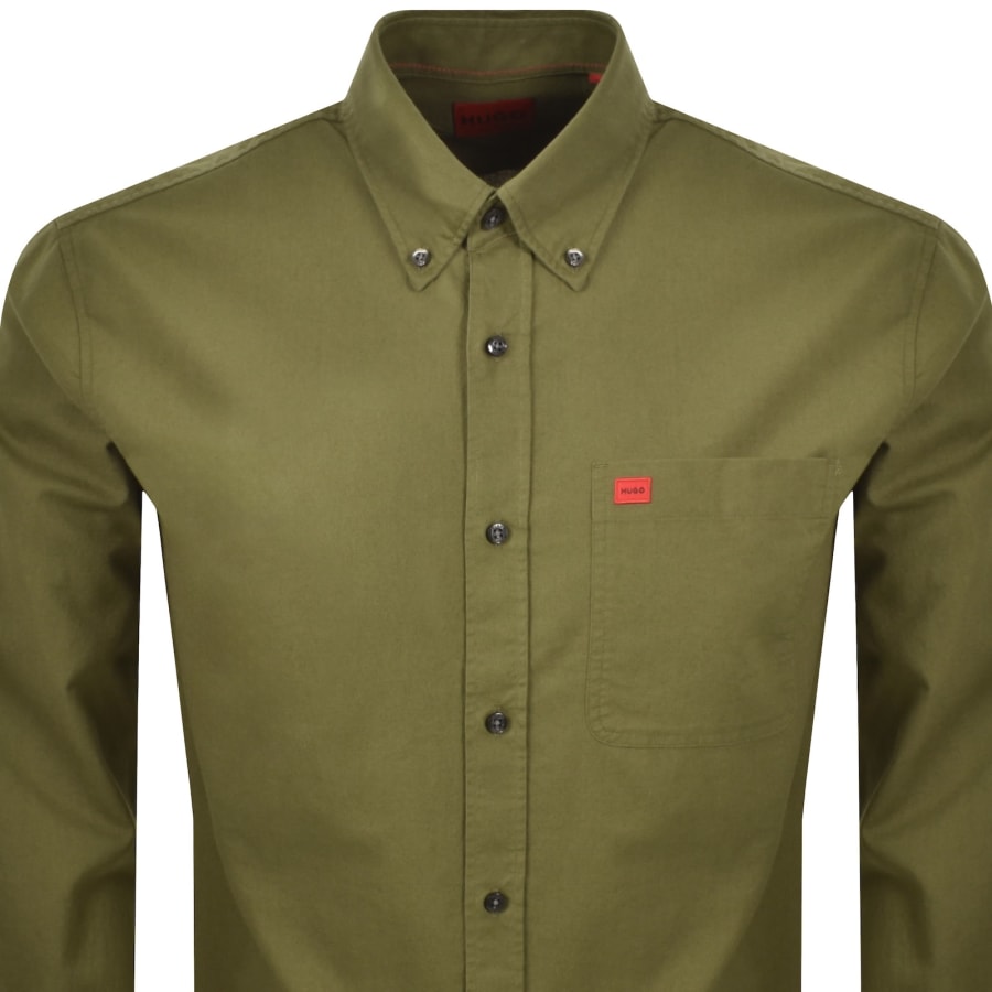 Image number 2 for HUGO Long Sleeved Evito Shirt Green