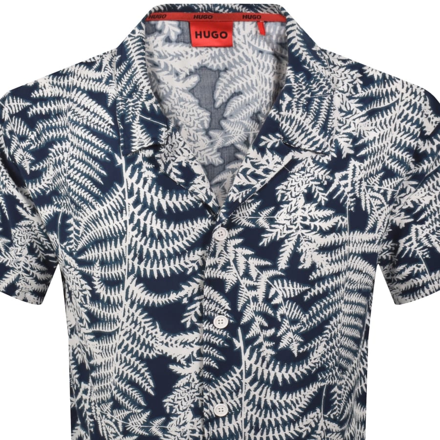 Image number 2 for HUGO Relaxed Short Sleeve Beach Shirt Blue