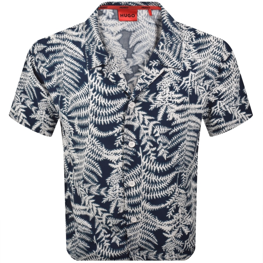 Image number 1 for HUGO Relaxed Short Sleeve Beach Shirt Blue