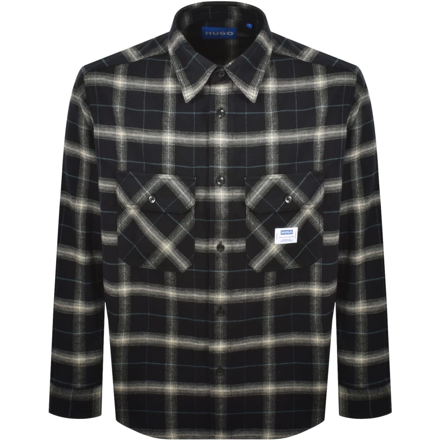 Image number 1 for HUGO Blue Ebolt Check Overshirt Black