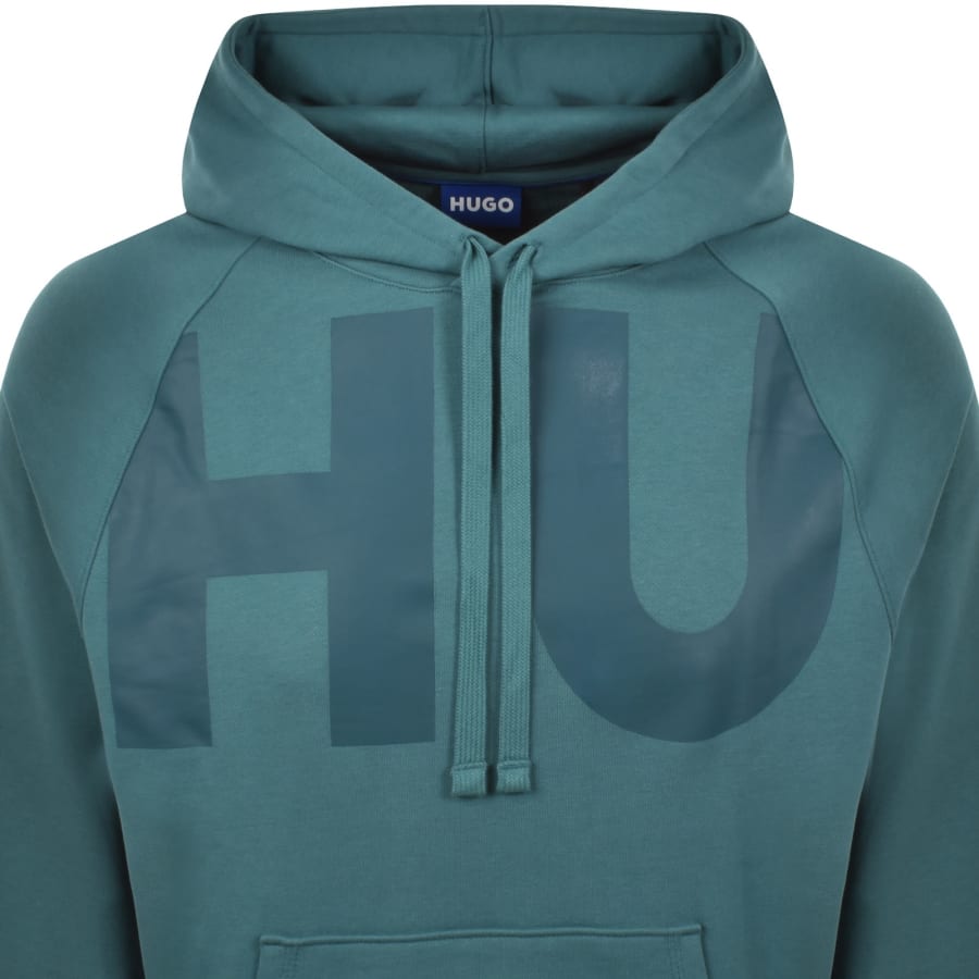 Image number 3 for HUGO Blue Logo Hoodie Turquoise Blue