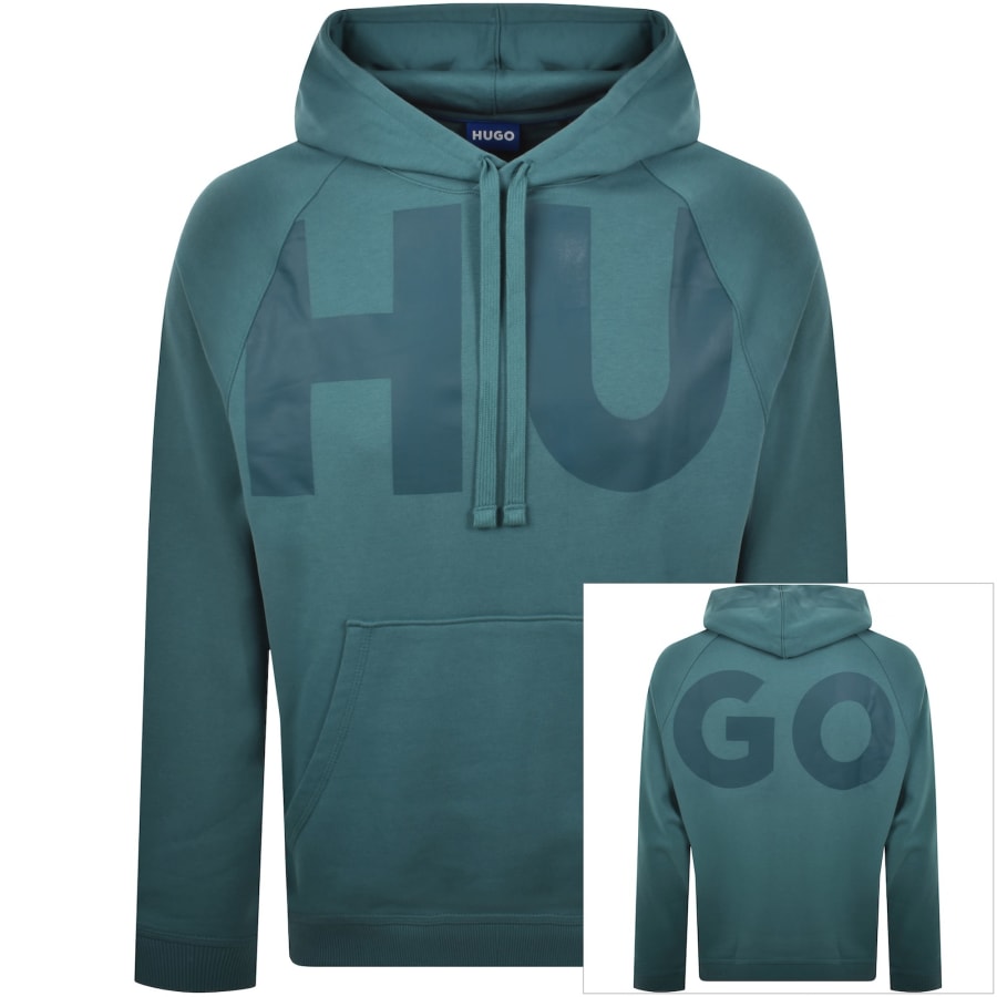 Image number 1 for HUGO Blue Logo Hoodie Turquoise Blue