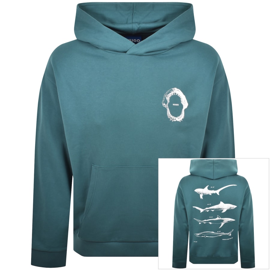 Image number 1 for HUGO Blue Marine Hoodie Turquoise Blue