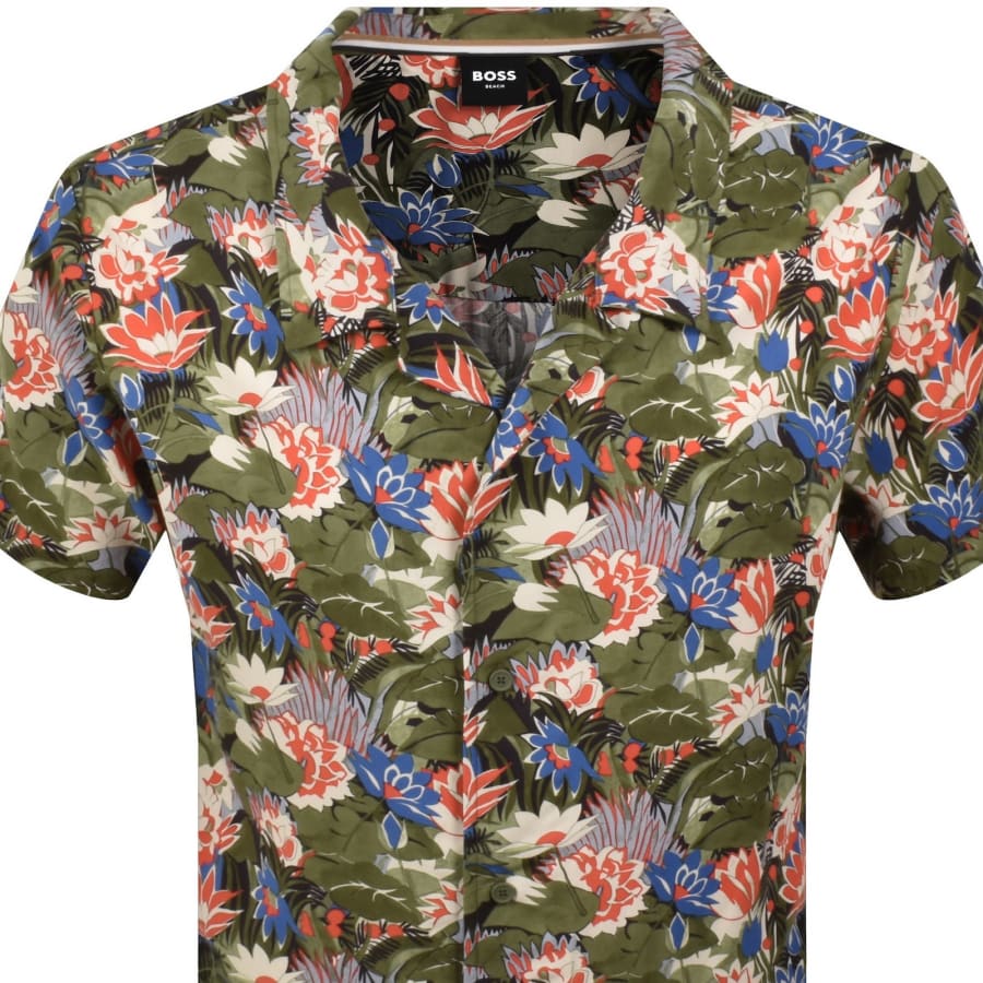 Image number 2 for BOSS Short Sleeve Beach Shirt Green