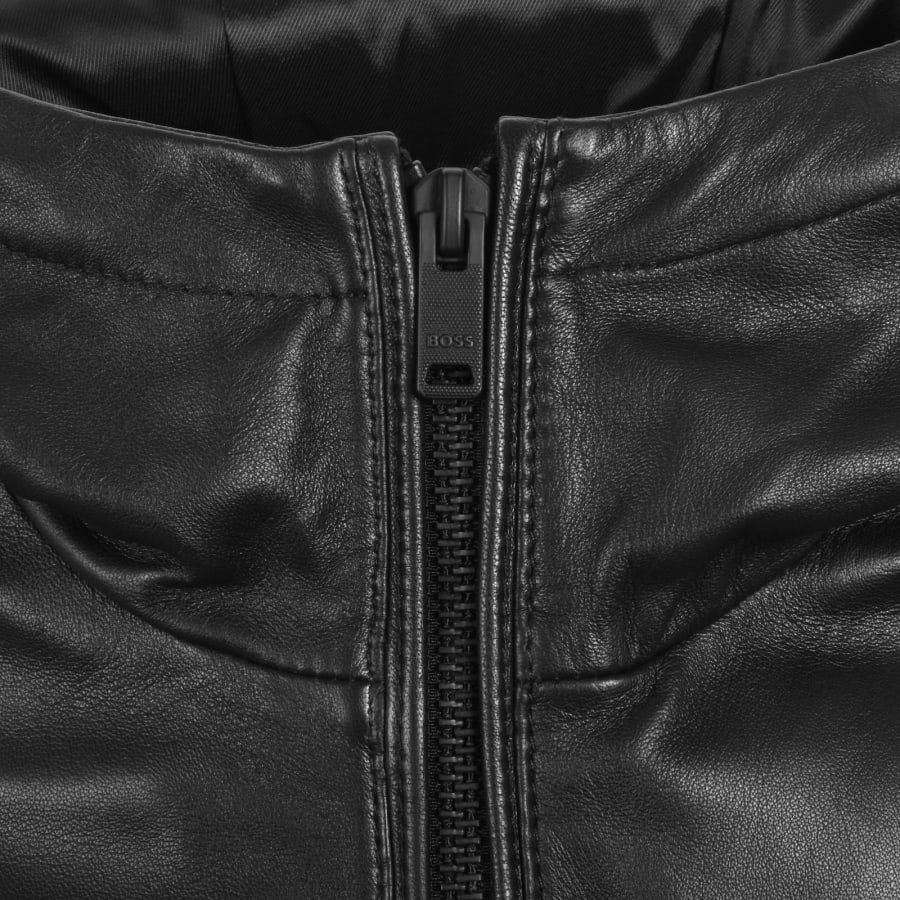 Image number 3 for BOSS Hooded Leather Jacket Black