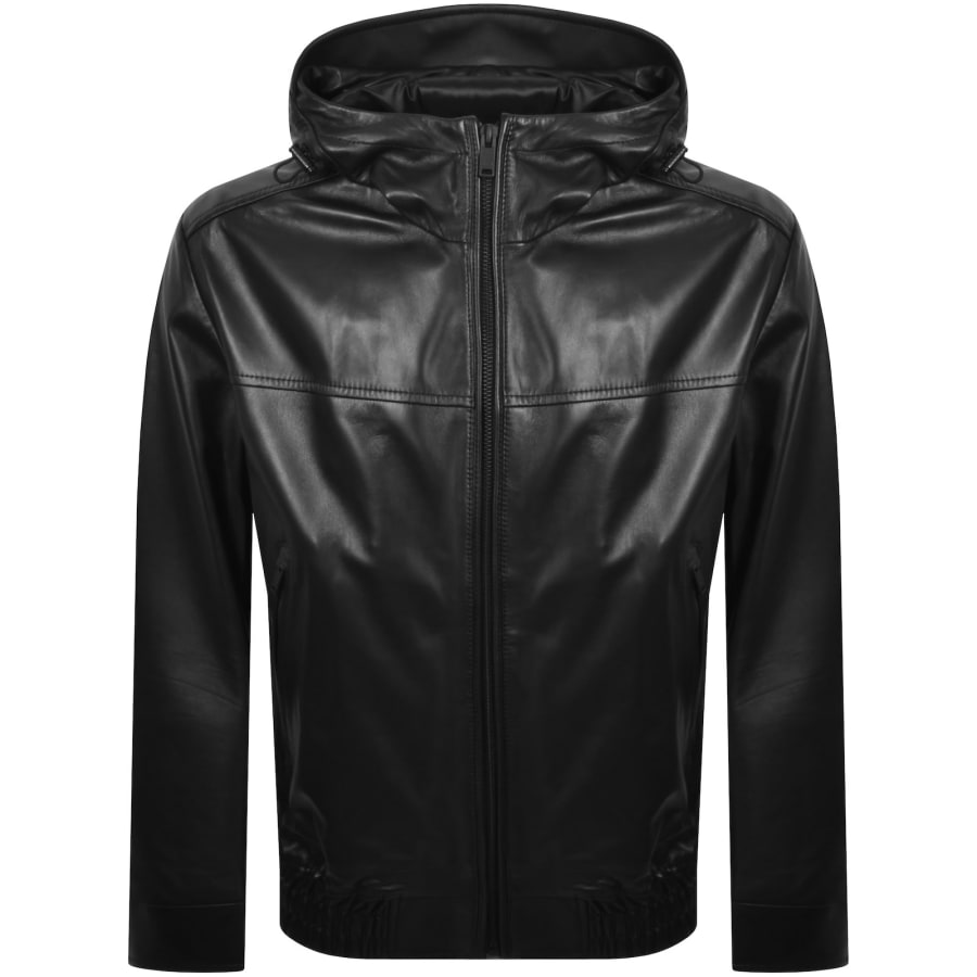 Image number 1 for BOSS Hooded Leather Jacket Black