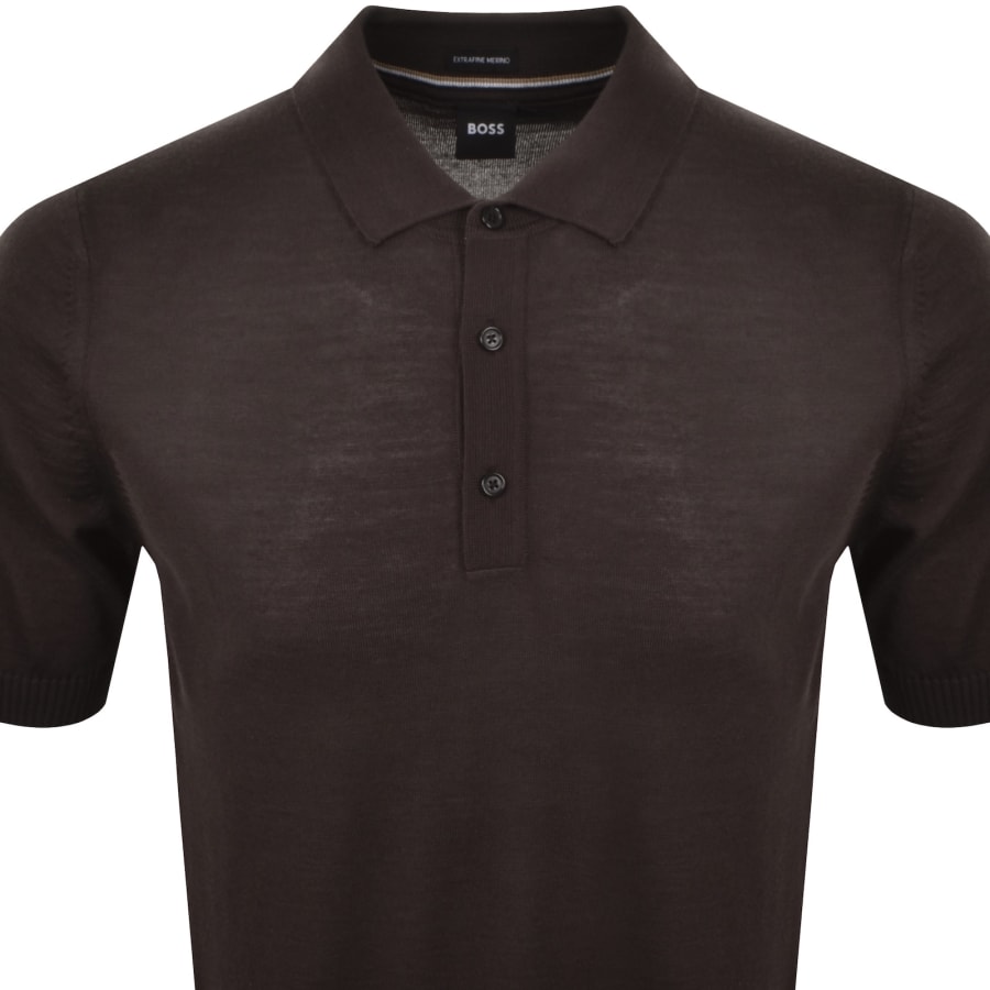 Image number 2 for BOSS Extrafine Merino Wool Knit Polo Brown