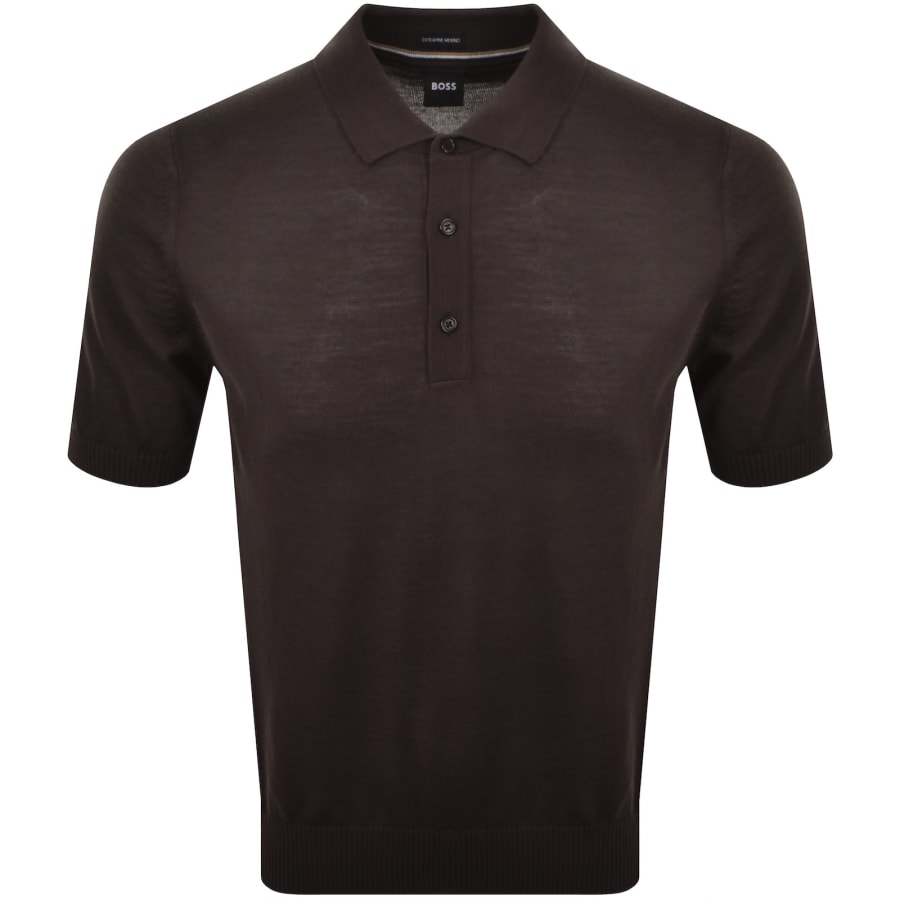 Image number 1 for BOSS Extrafine Merino Wool Knit Polo Brown