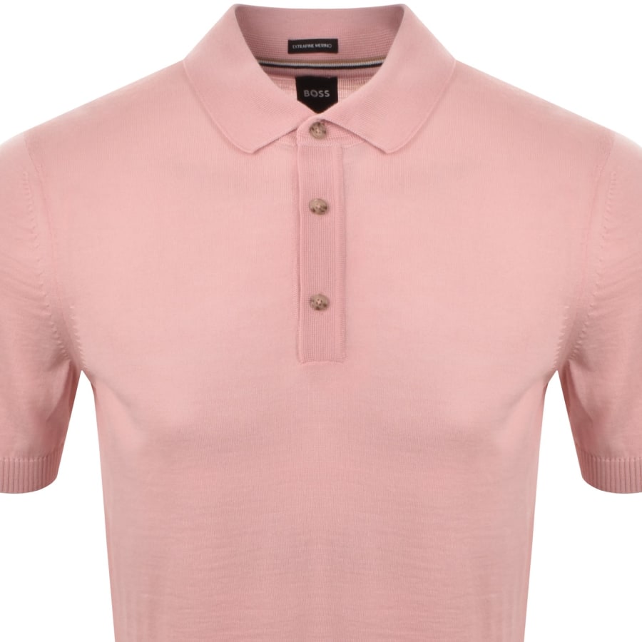 Image number 2 for BOSS Extrafine Merino Wool Knit Polo Pink