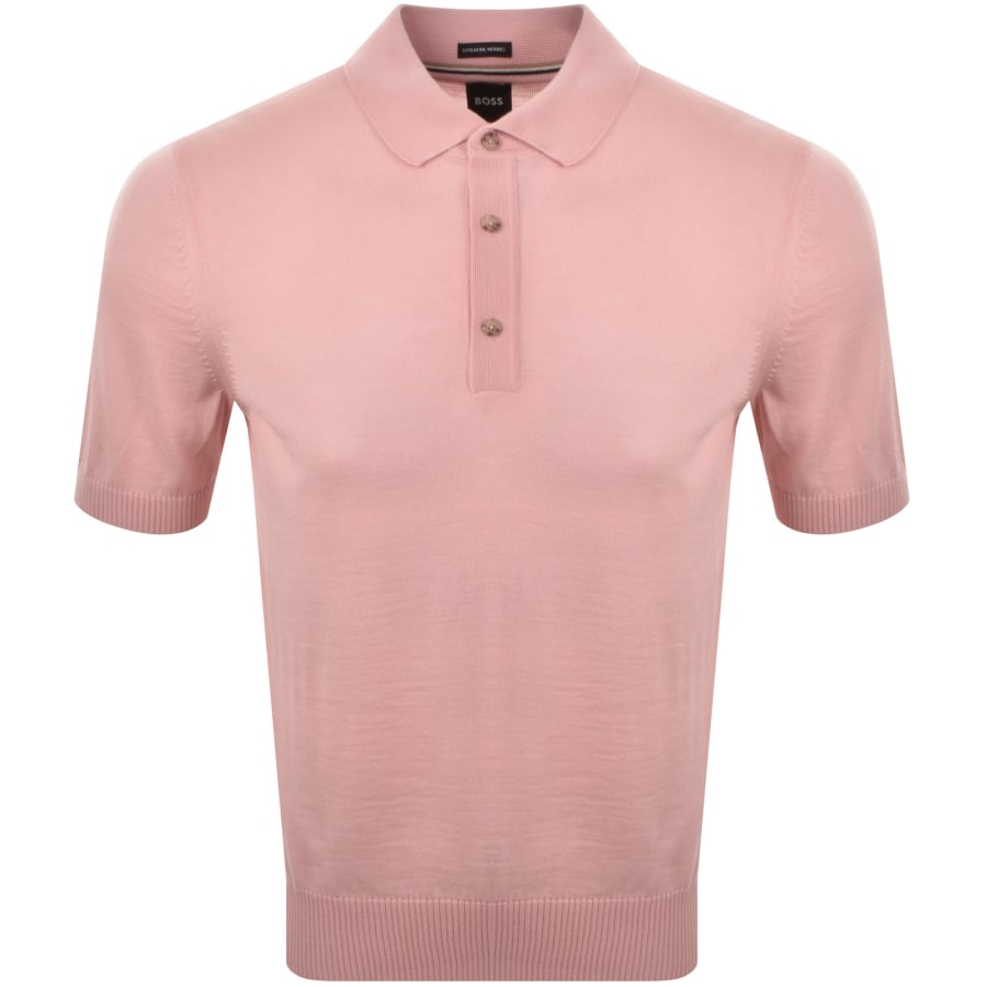 Image number 1 for BOSS Extrafine Merino Wool Knit Polo Pink