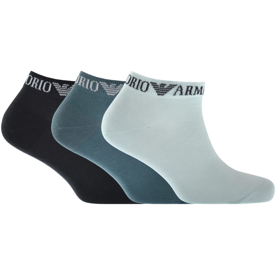 Image number 1 for Emporio Armani 3 Pack Trainer Socks Blue