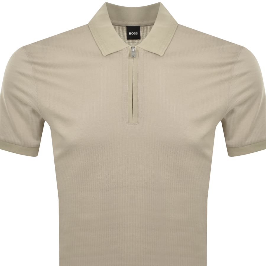 Image number 2 for BOSS Paras Quarter Zip Polo Beige