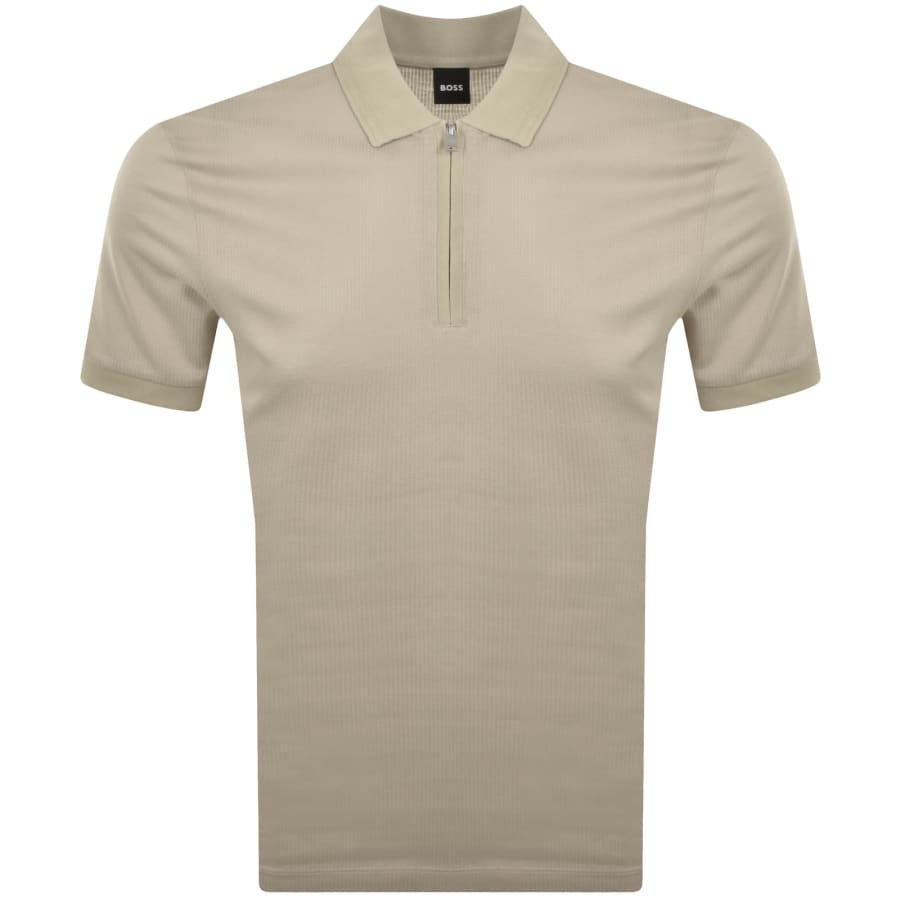Image number 1 for BOSS Paras Quarter Zip Polo Beige