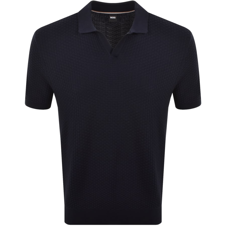 Image number 1 for BOSS Knit Polo Jumper Dark Blue