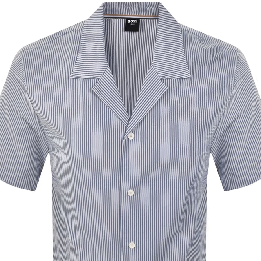 Image number 2 for BOSS Seersucker Beach Shirt Blue