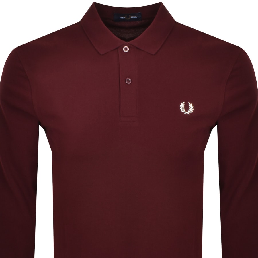 Image number 2 for Fred Perry Long Sleeved Polo T Shirt Burgundy