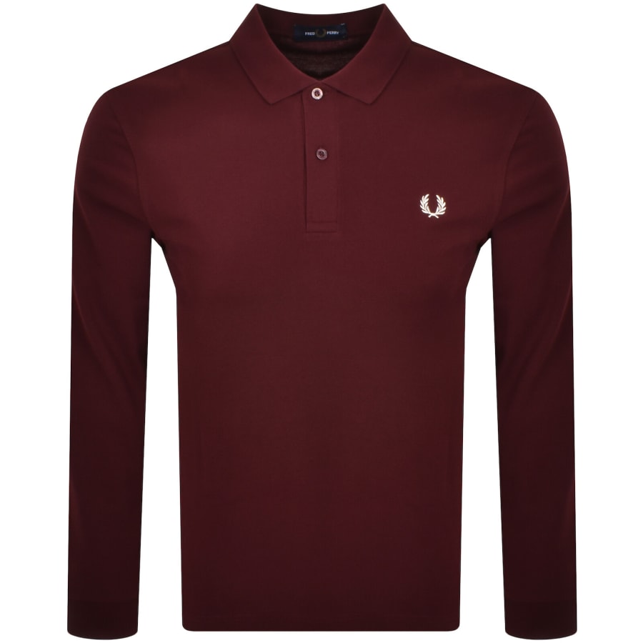 Image number 1 for Fred Perry Long Sleeved Polo T Shirt Burgundy