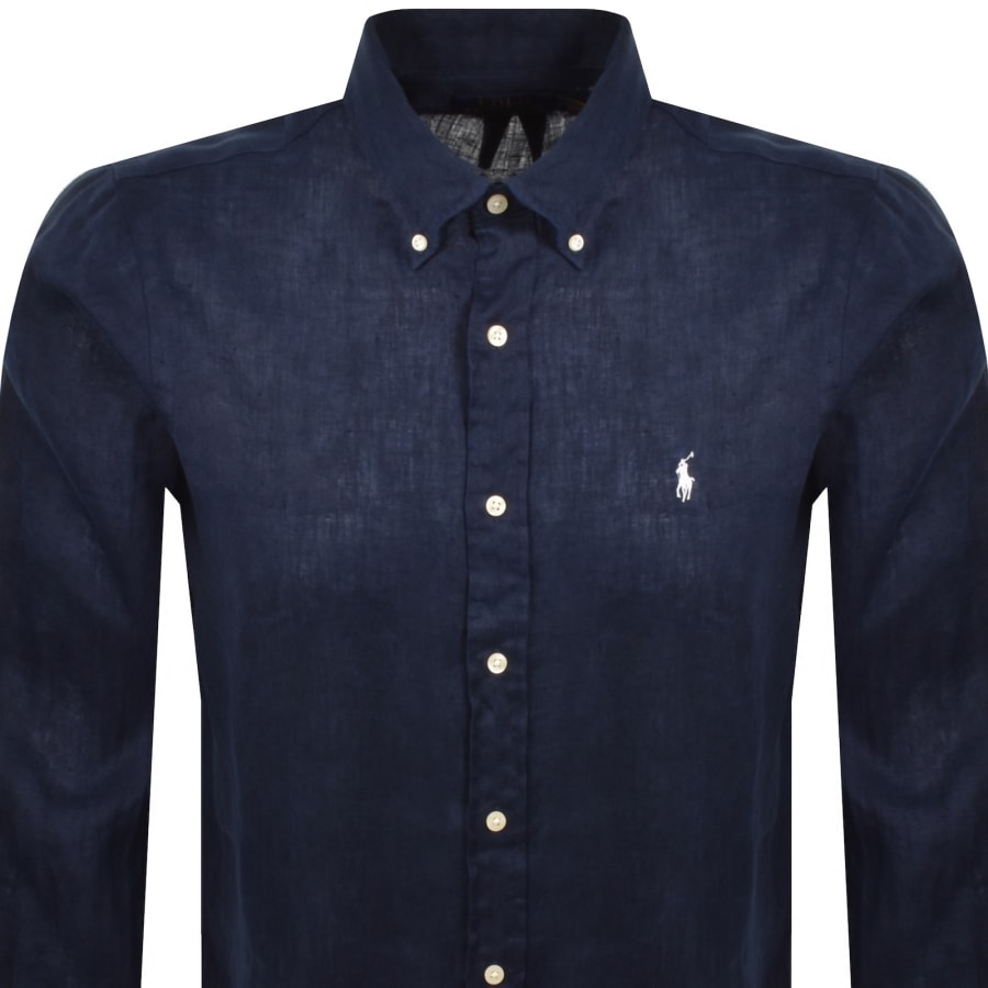 Image number 2 for Ralph Lauren Linen Long Sleeve Shirt Navy