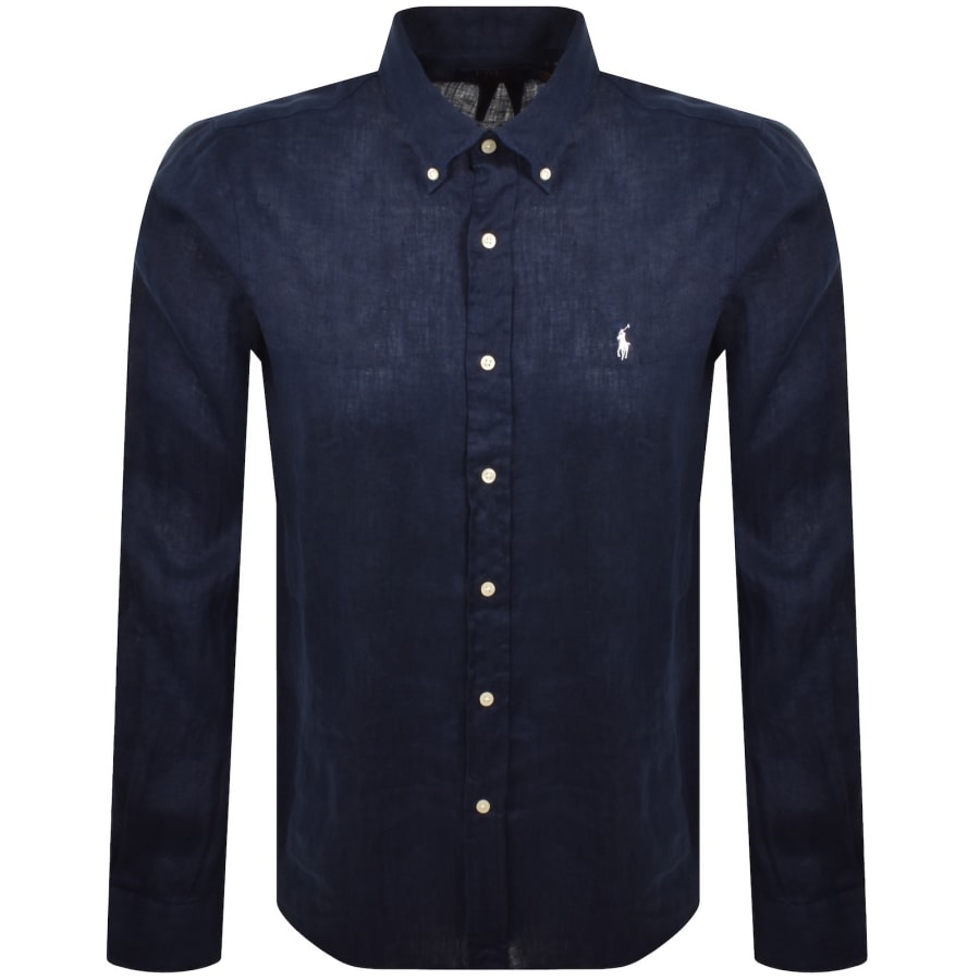 Image number 1 for Ralph Lauren Linen Long Sleeve Shirt Navy