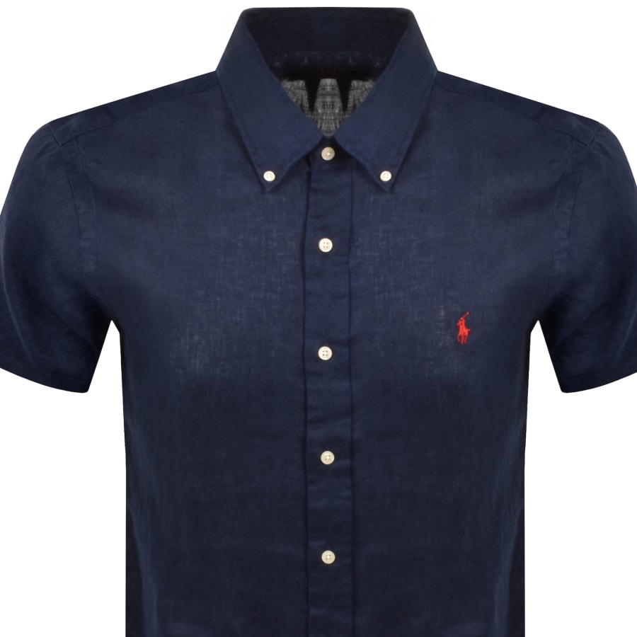Image number 2 for Ralph Lauren Linen Short Sleeve Shirt Navy