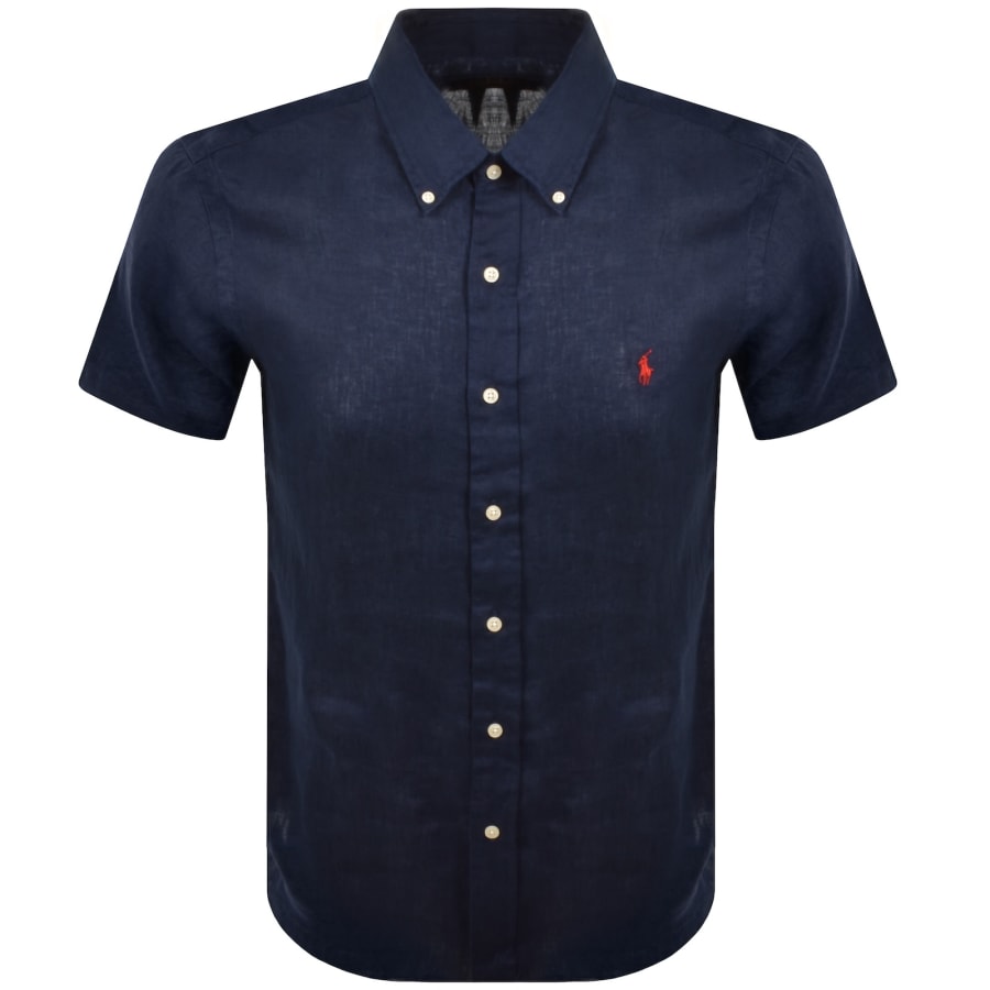 Image number 1 for Ralph Lauren Linen Short Sleeve Shirt Navy