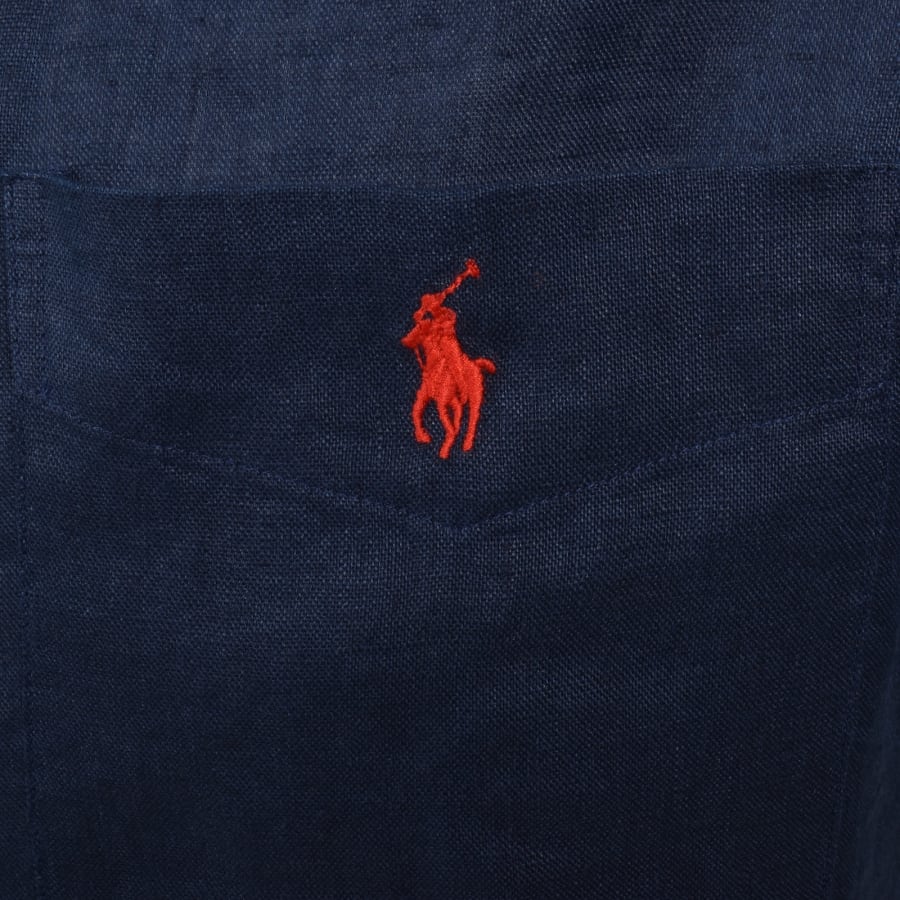 Image number 3 for Ralph Lauren Linen Short Sleeve Shirt Navy