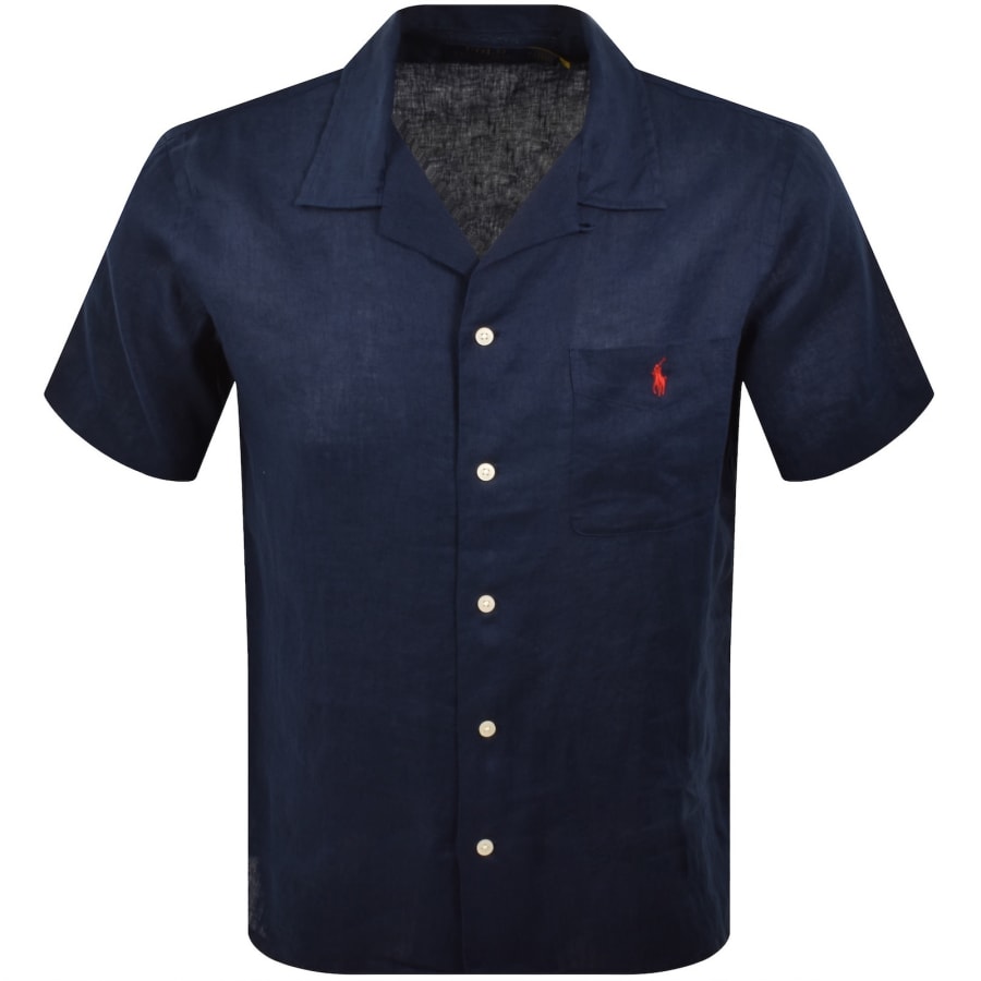Image number 1 for Ralph Lauren Linen Short Sleeve Shirt Navy