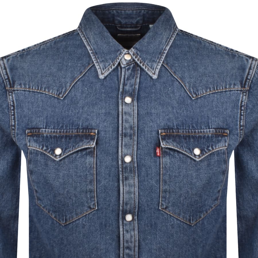 Image number 2 for Levis Barstow Western Shirt Mid Wash Blue