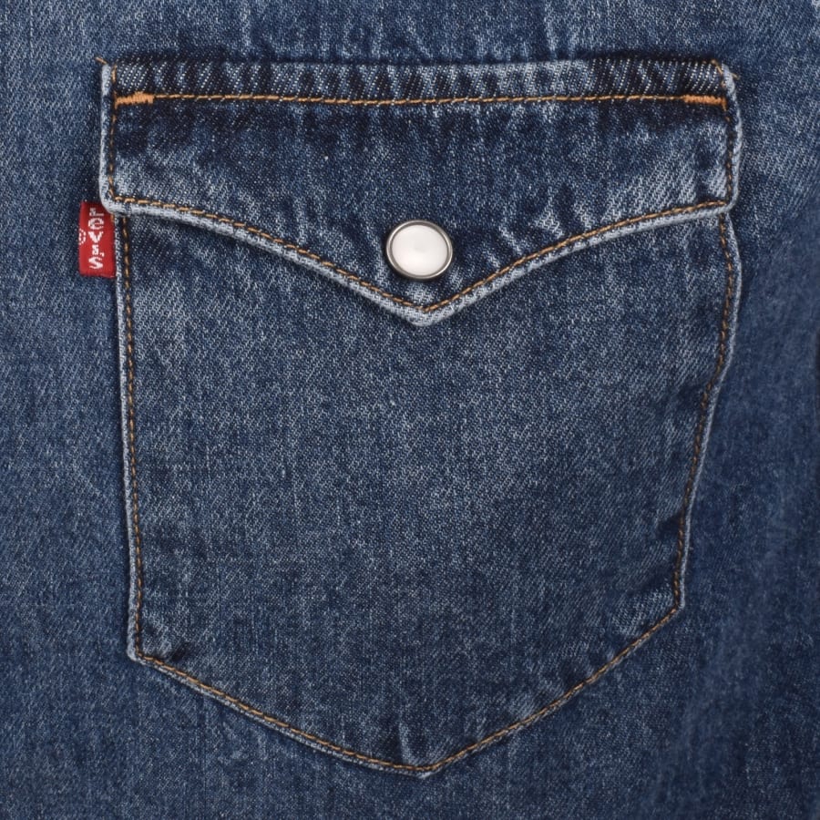 Image number 3 for Levis Barstow Western Shirt Mid Wash Blue